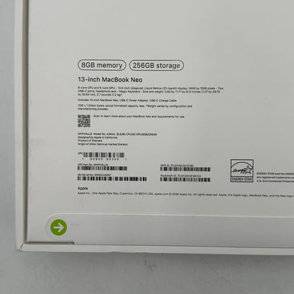 New 2026 Apple MacBook Neo 13" A18 Pro 5C GPU 4.0GHz 8GB RAM 256GB SSD MHFH4LL/A