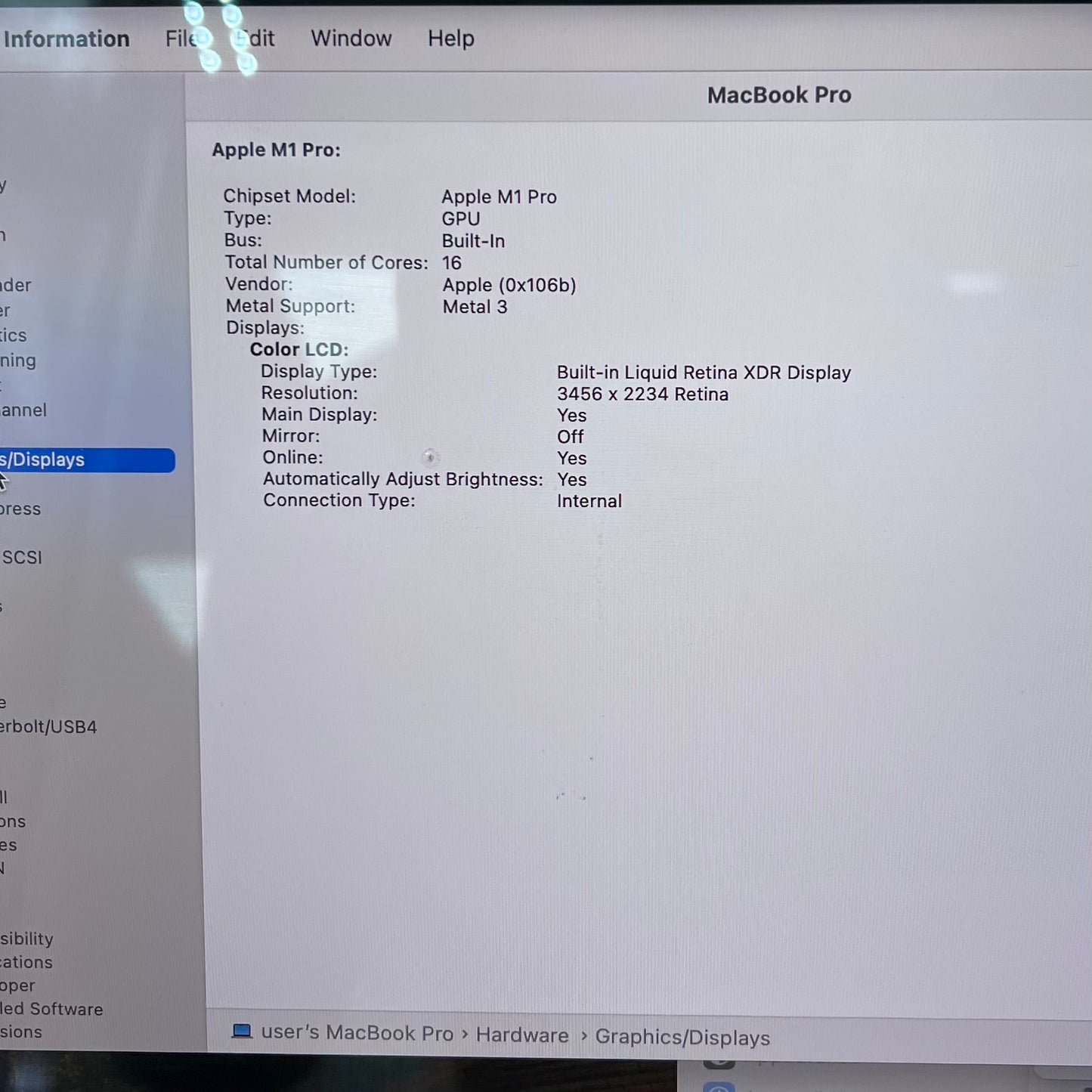 2021 Apple MacBook Pro 16" M1 Pro 16C GPU 3.2GHz 16GB RAM 512GB SSD A2485