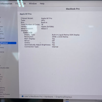 2021 Apple MacBook Pro 16" M1 Pro 16C GPU 3.2GHz 16GB RAM 512GB SSD A2485