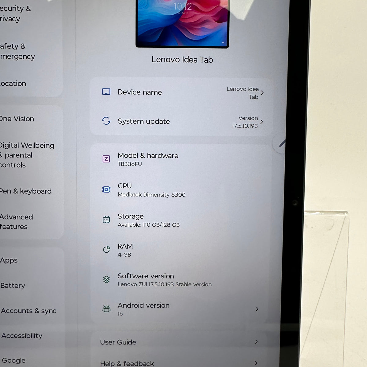 WiFi Only Lenovo Idea Tab 128GB Luna Grey TB336FU