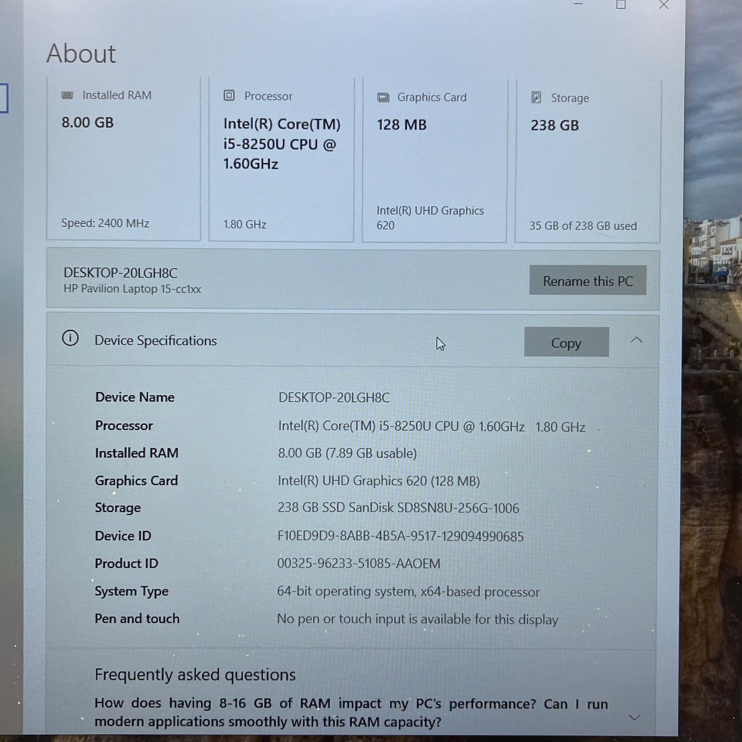 HP Pavilion 15-CC158NR 15.6" i5-8250U 1.8GHz 8GB RAM 256GB SSD