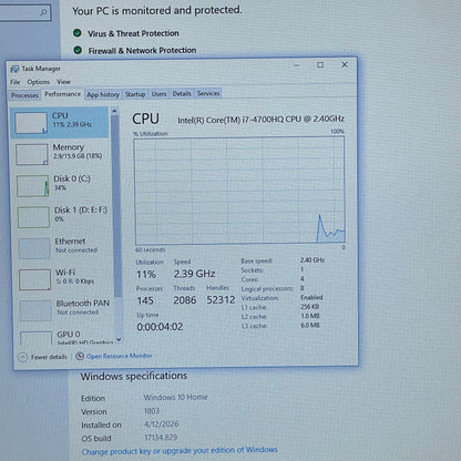 Broken MSI MS-1771 i7-4700HQ 2.4GHz 16GB RAM 128GB SSD 750GB HDD GTX 765M Bad Battery