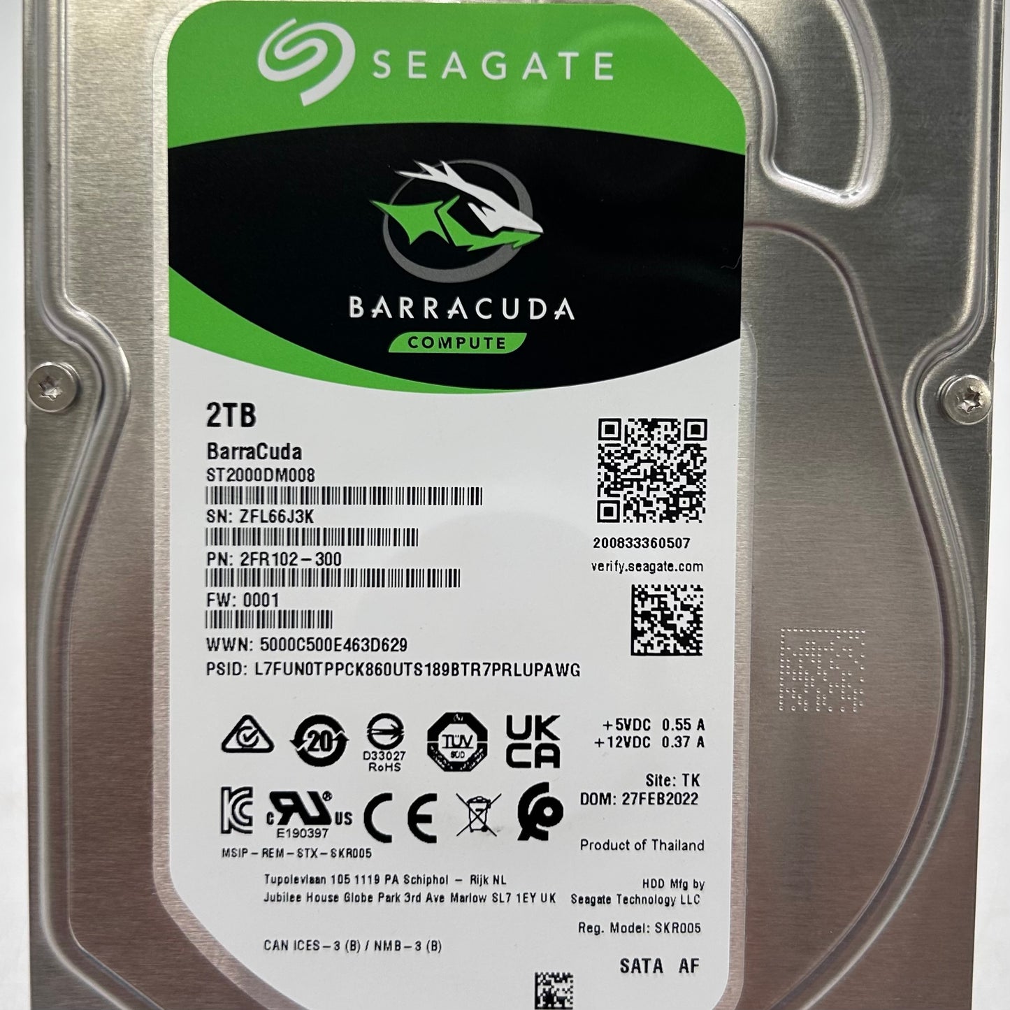 Seagate 3.5" BarraCuda Compute 2TB SATA III 6Gbps HDD ST2000DM008