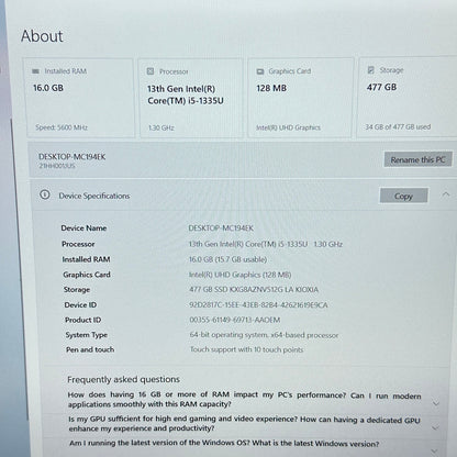 Lenovo ThinkPad 21HH 16" i5-1335U 1.3GHz 16GB RAM 512GB SSD READ