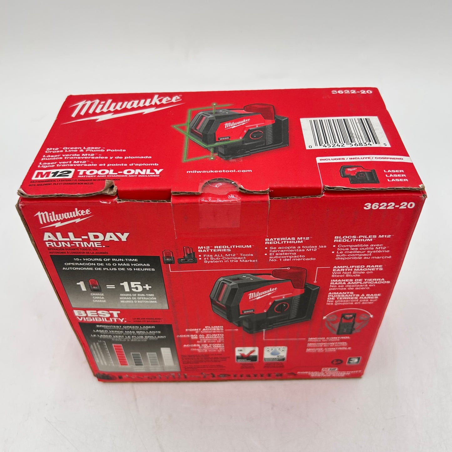 New Milwaukee 3622-20 M12 12V Green Laser- Cross Line & Plumb Points