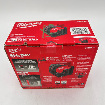 New Milwaukee 3622-20 M12 12V Green Laser- Cross Line & Plumb Points