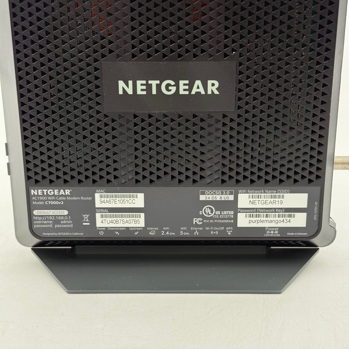 NETGEAR Nighthawk AC1900 WiFi Cable Modem Router Dual Band WiFi 5 C7000-1AZNAS