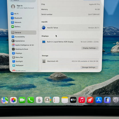 2021 Apple MacBook Pro 16" M1 Pro 16C GPU 3.2GHz 16GB RAM 512GB SSD A2485