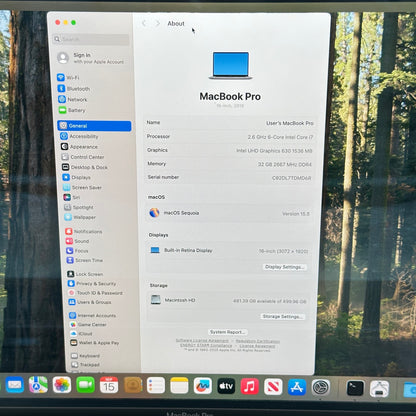 2019 Apple MacBook Pro 16" i7-9750H 2.6GHz 32GB RAM 512GB SSD 5300M A2141