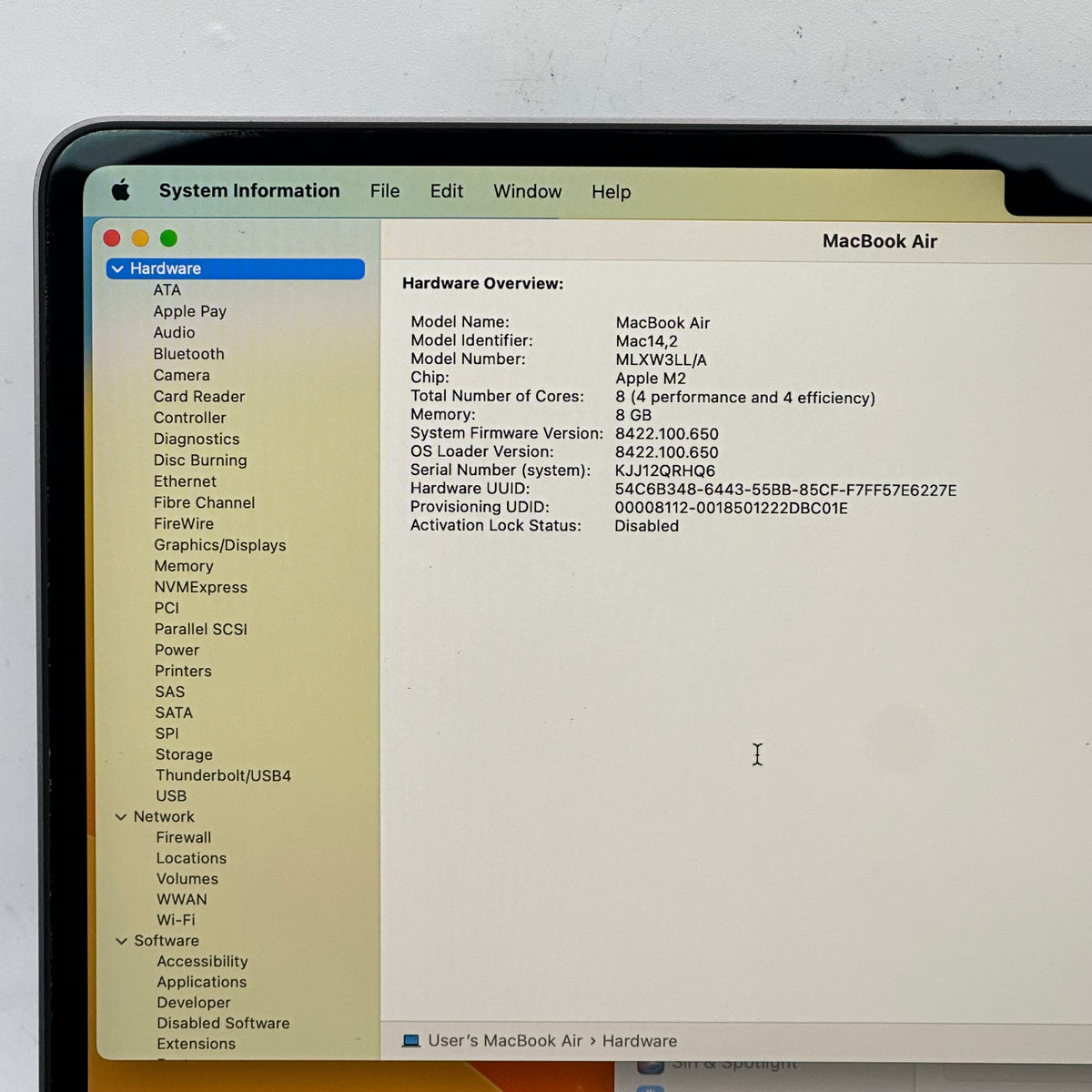 2022 Apple MacBook Air 13.6" M2 8C GPU 3.5GHz 8GB RAM 256GB SSD A2681