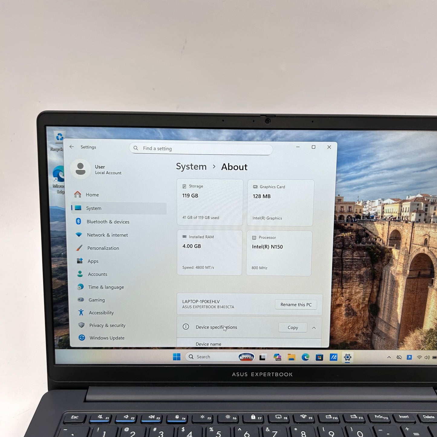 Asus ExpertBook B1 B1403CTA 14" N150 0.8GHz 4GB RAM 128GB SSD