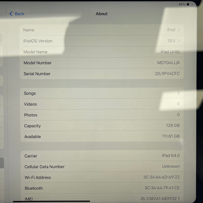 Unlocked Apple iPad 11" (A16) 128GB Blue MD7G4LL/A