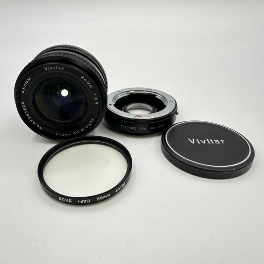 Vivitar 24mm f/2.8 Auto Wide-Angle Lens for Minolta MD Mount + Extras
