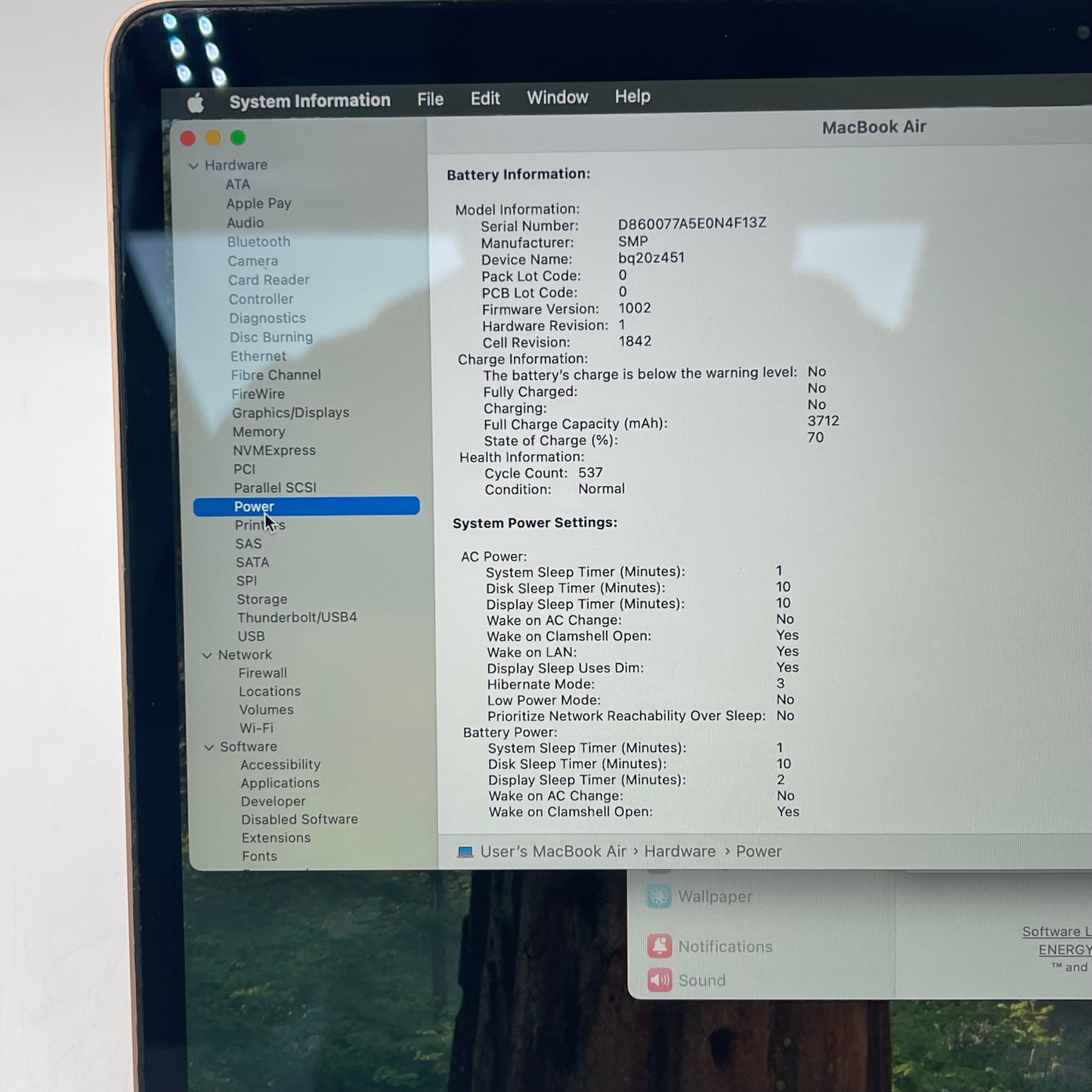 2020 Apple MacBook Air 13.3" i3 1.1GHz 8GB RAM 256GB SSD Gold A2179