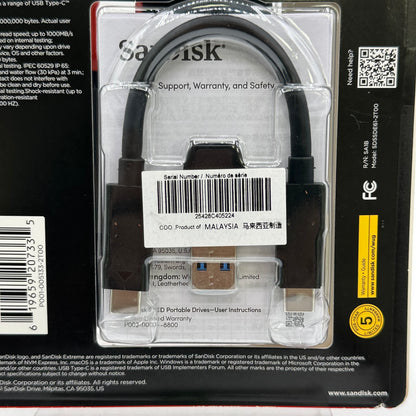 New SanDisk Portable Extreme Portable SSD 2TB USB-C to USB-C SSD 
