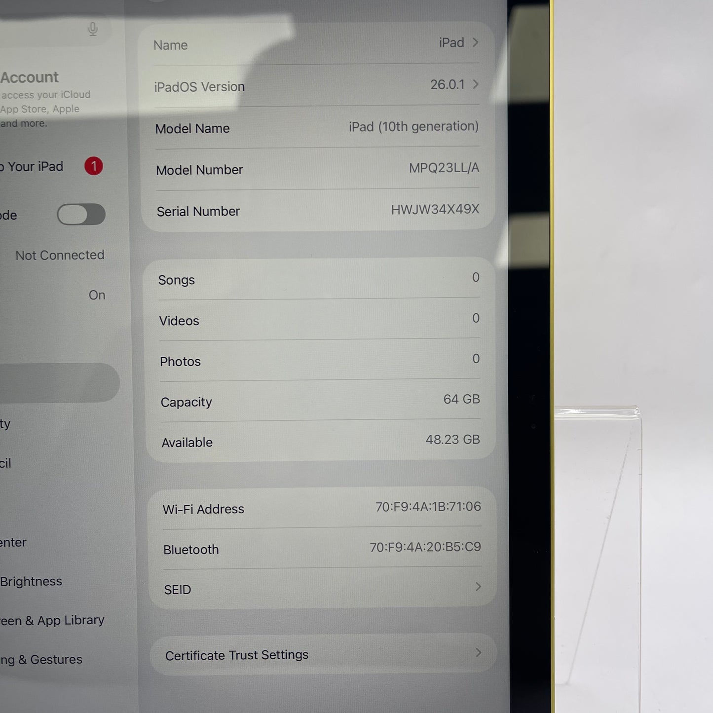 WiFi Only Apple iPad 10th Gen 64GB Yellow MPQ23LL/A