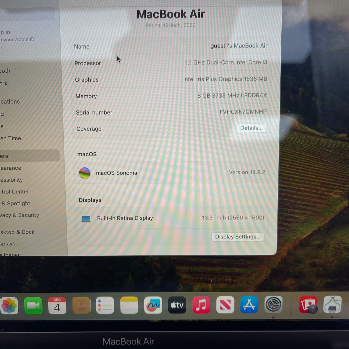 2020 Apple MacBook Air 13.3" i3 1.1GHz 8GB RAM 256GB SSD Space Gray A2179