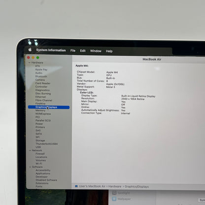 2025 Apple MacBook Air 13" M4 8C GPU 4.5GHz 16GB RAM 256GB SSD A3240