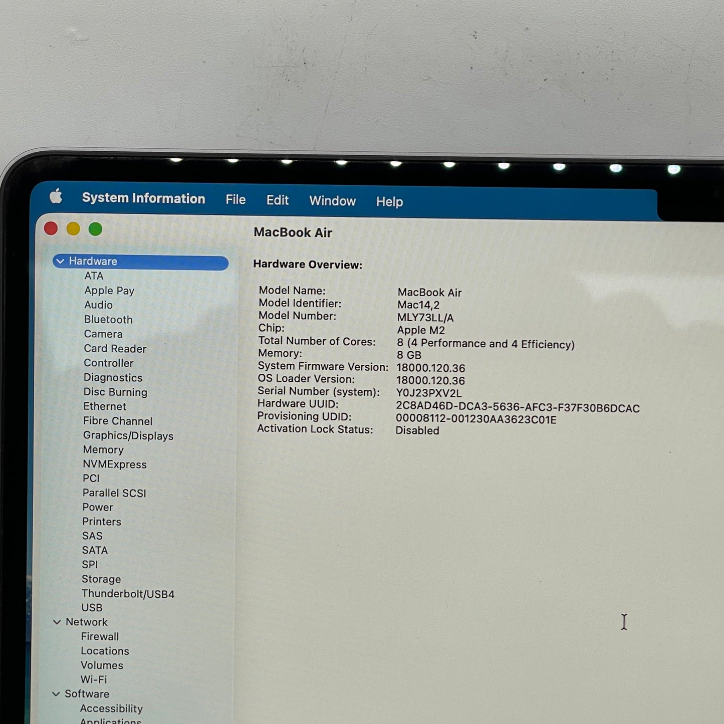 2022 Apple MacBook Air 13.6" M2 8C GPU 3.5GHz 8GB RAM 256GB SSD A2681 Apple Care+