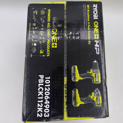 New Ryobi PBLCK112K2 18V Brushless 1/4" Hex Impact Driver 2 Tool Combo Kit