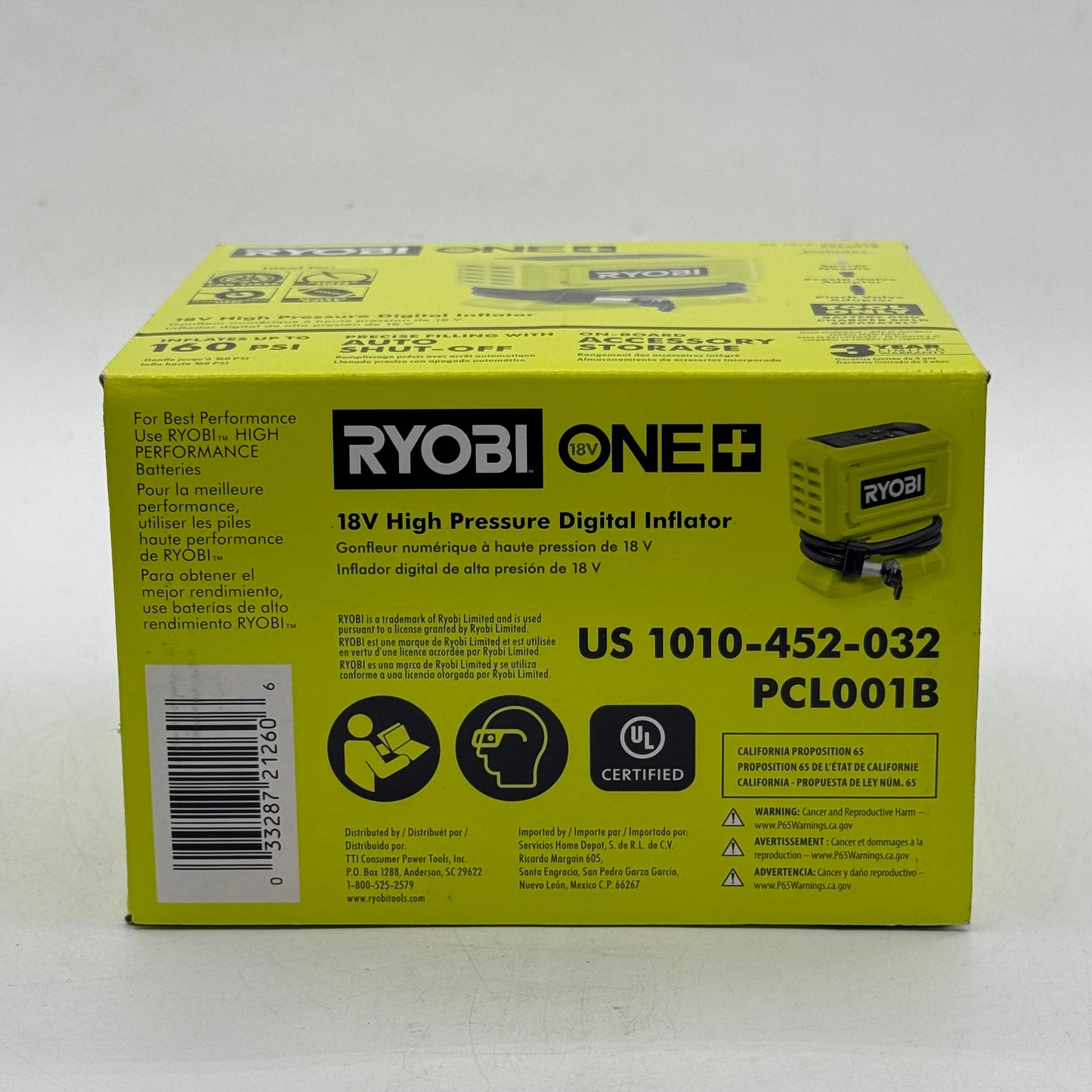 New Ryobi PCL001B 18V High Pressure Digital Inflator