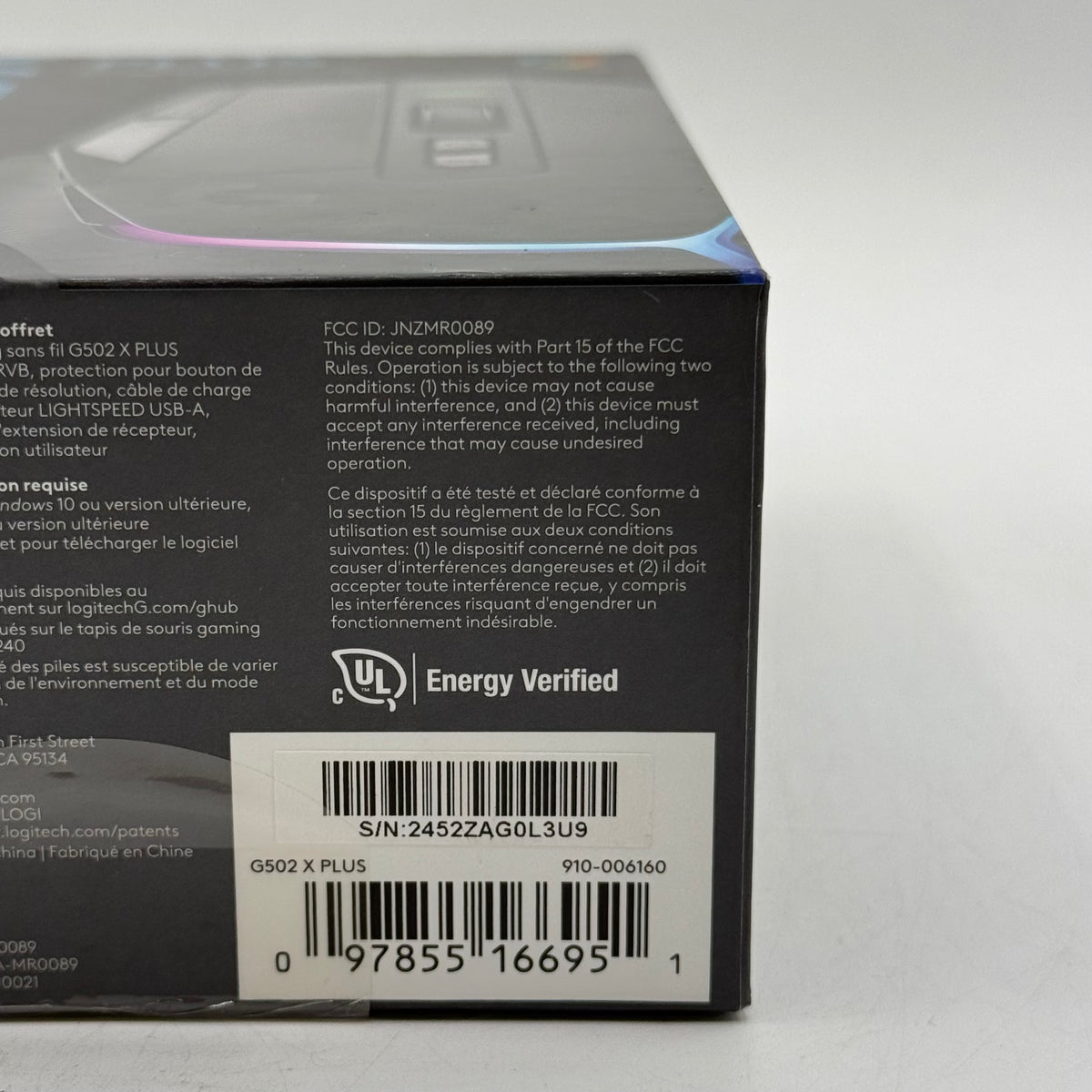 New Logitech G502 X Plus Lightspeed MR0089 Wireless Gaming Mouse Black