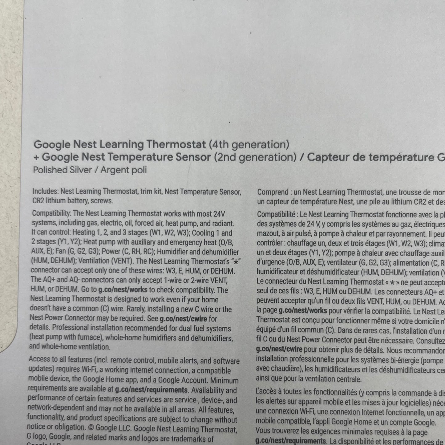 New Google Next Learning Thermostat 4th Gen + Temperature Sensor 2nd Gen