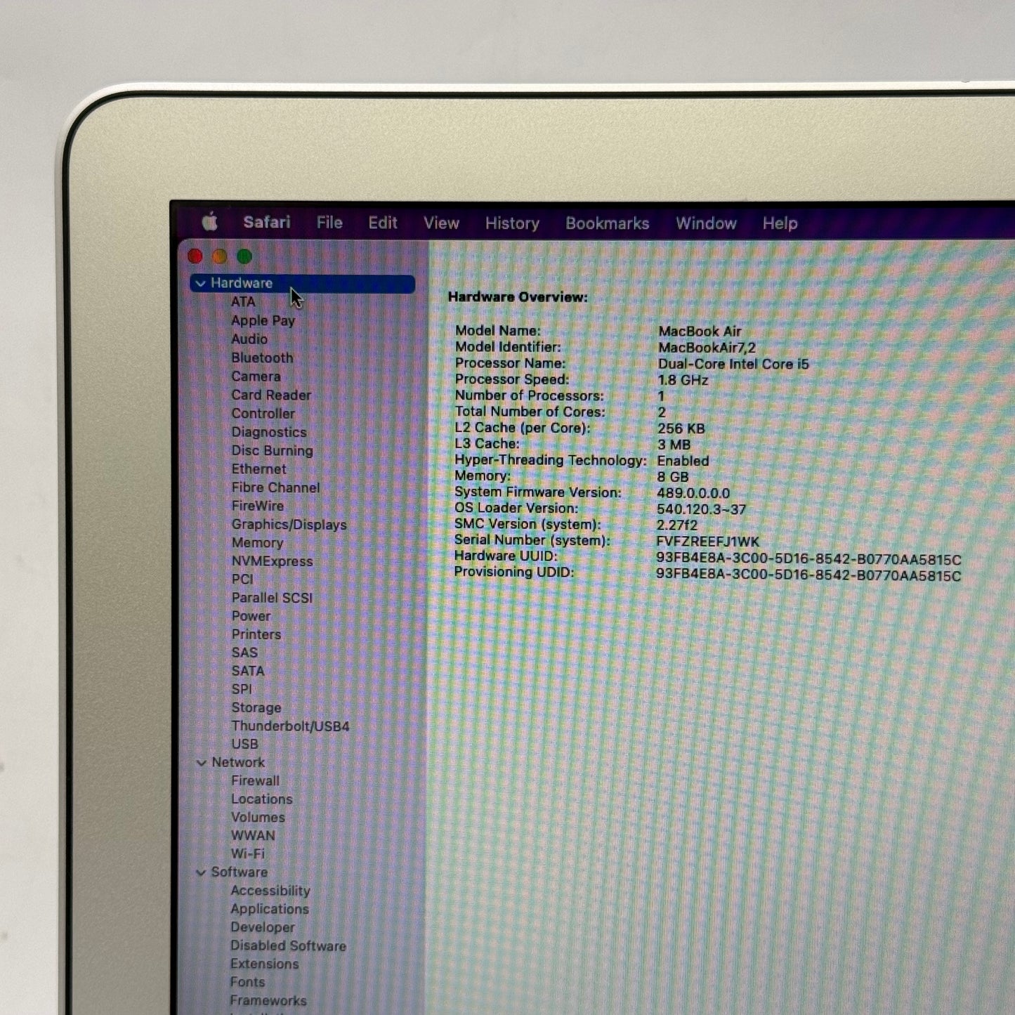 2017 Apple MacBook Air 13.3" i5 1.8GHz 8GB RAM 128GB SSD Silver A1466