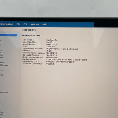 2024 Apple MacBook Pro 14" M4 10C GPU 4.5GHz 16GB RAM 512GB SSD A3112