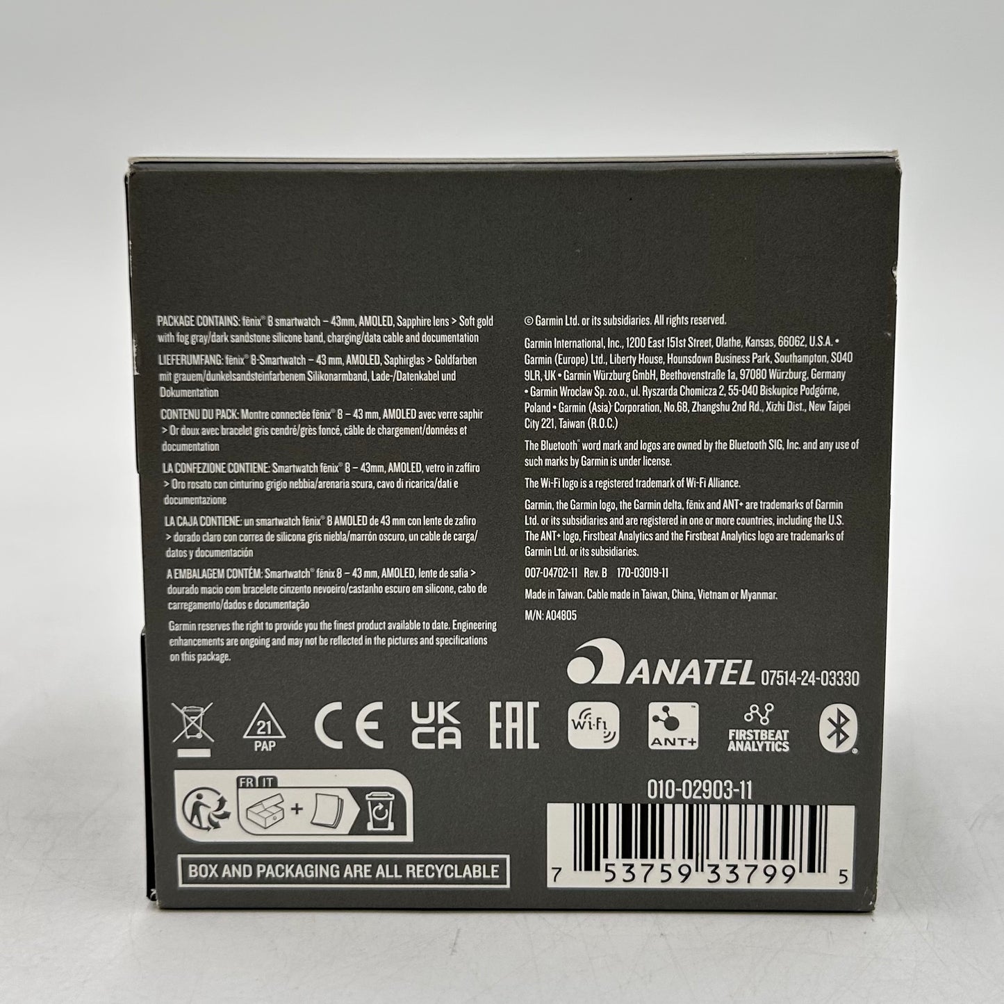 New Garmin Fenix 8 43mm Multisport GPS Smart Watch 010-02903-11