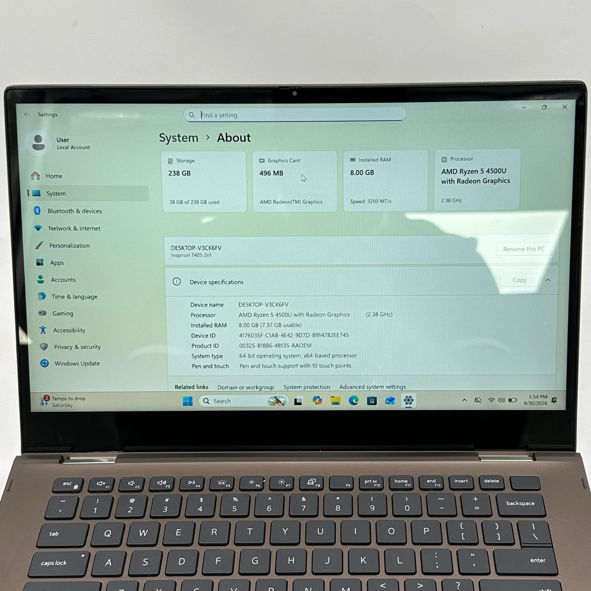 Dell Inspiron 7405 14" Ryzen 5 4500U 2.3GHz 8GB RAM 256GB SSD