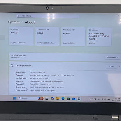 Lenovo ThinkPad T14 Gen 2 14" i7-1185G7 3.0GHz 48GB Ram 512GB SSD