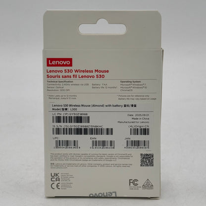 New Lenovo 530 Wireless Mouse Almond 1PGY50Z18988