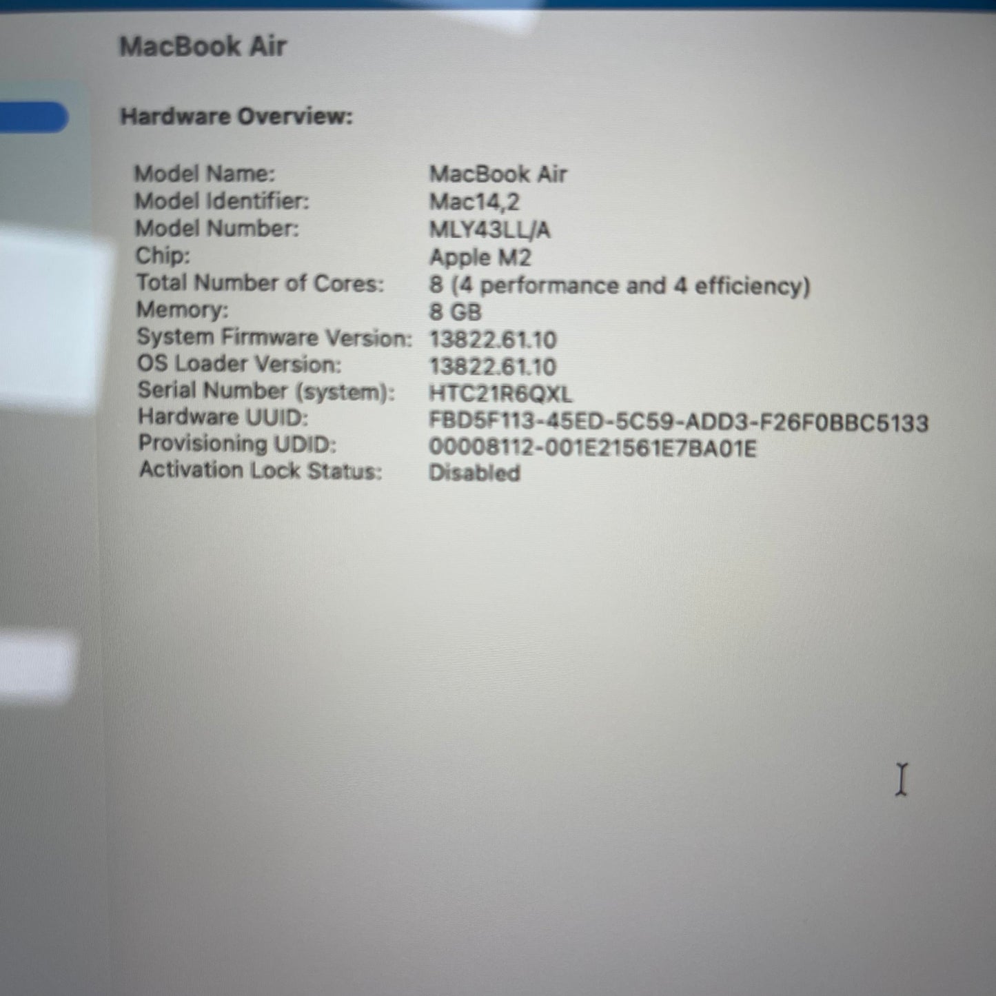 2022 Apple MacBook Air 13.6" M2 3.5GHz 8GB RAM 512GB SSD A2681