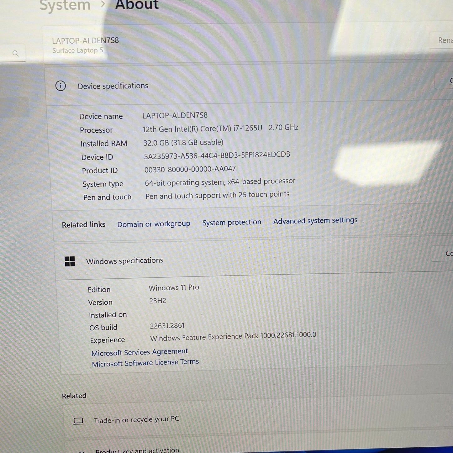 Microsoft Surface Laptop 5 1979 i7-1265U 2.7GHz 32GB RAM 1TB Remotely Managed