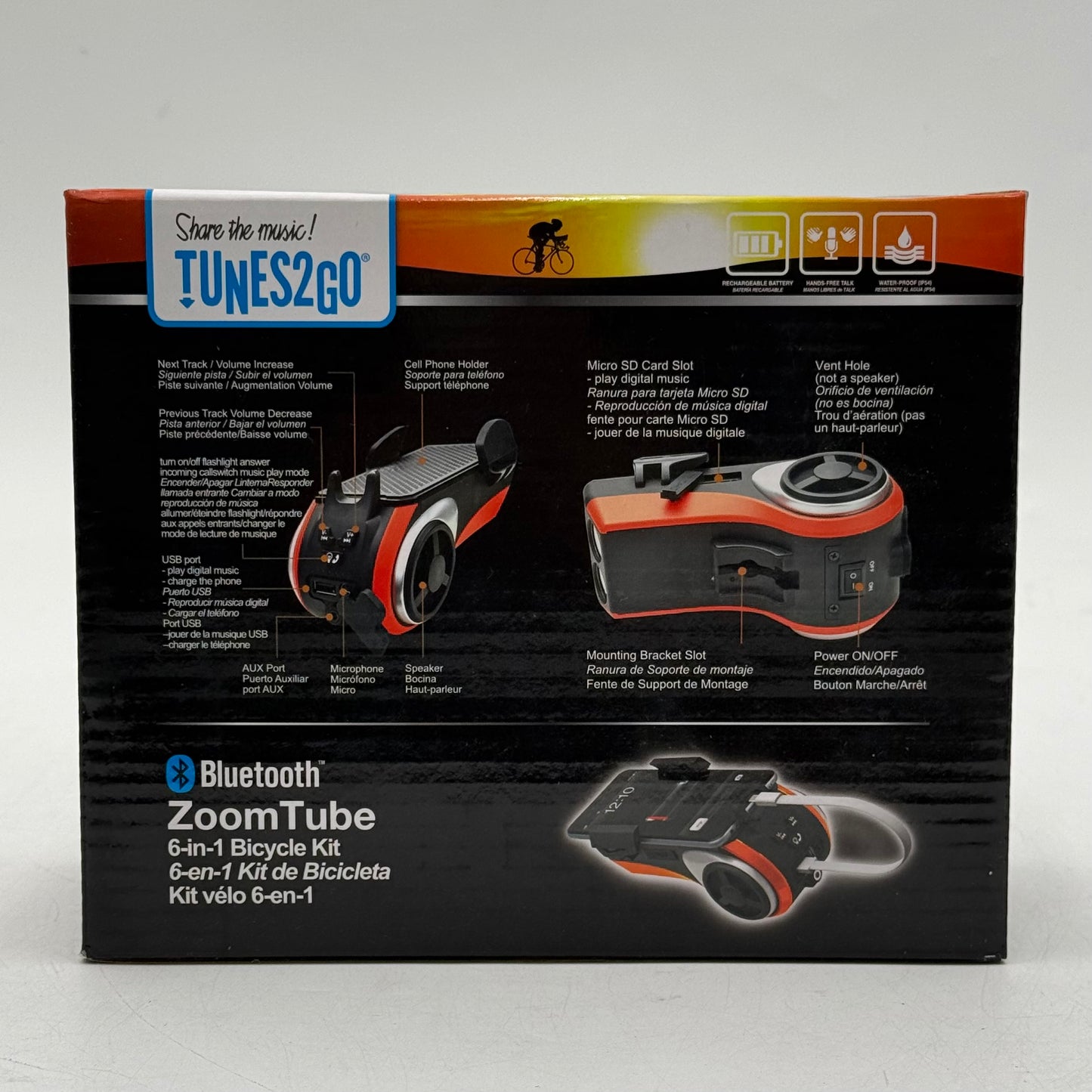 Tunes2Go ZoomTube 6-In-1 Bicycle Kit Bluetooth Speaker Phone Mount ZTB-F01