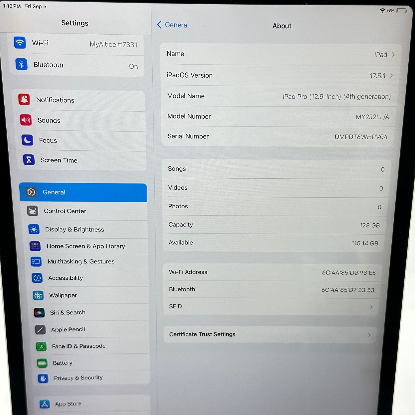 WiFi Only Apple iPad Pro 12.9" 4th Gen 128GB SILVER MY2J2LL/A READ