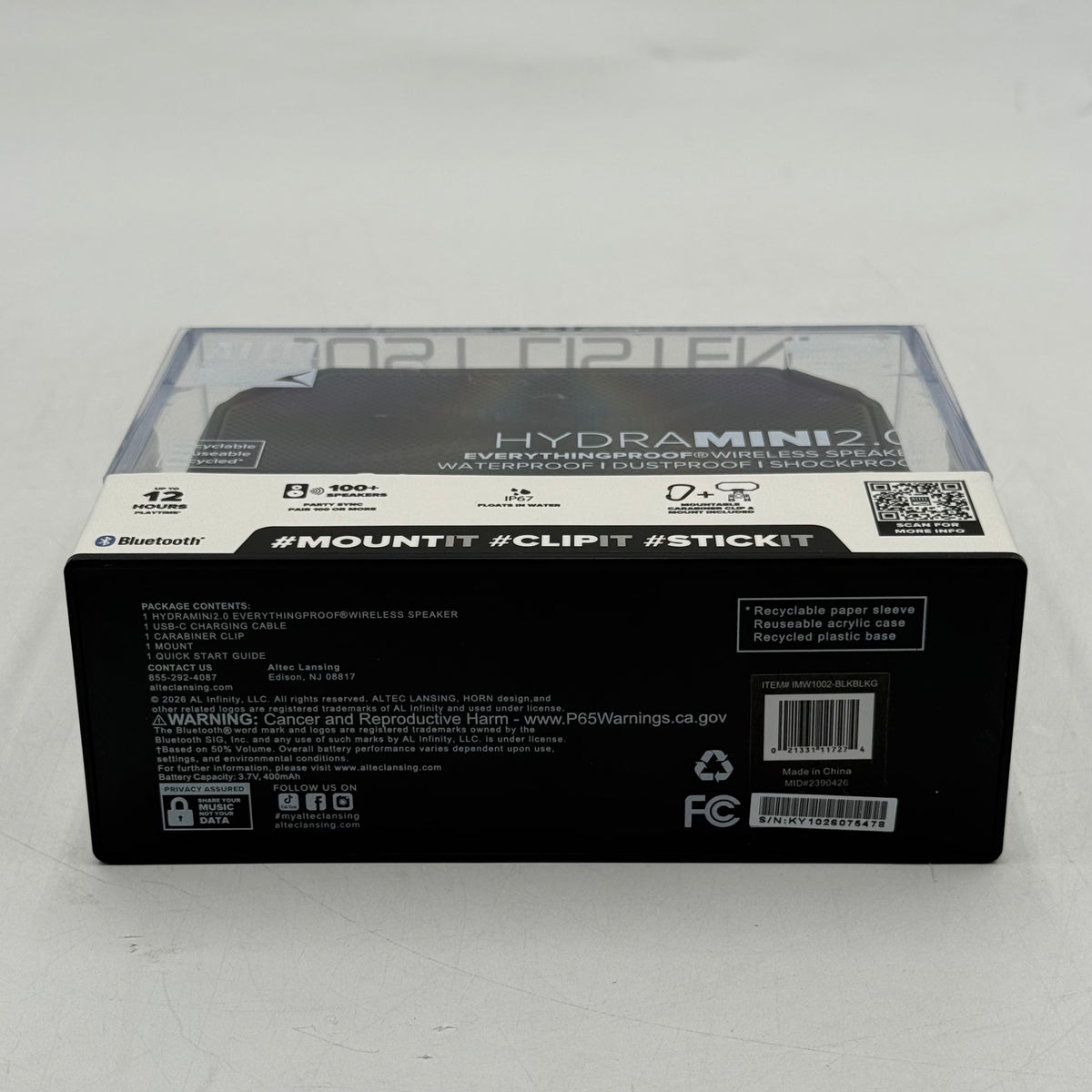 New Altec Lansing Hydra Mini 2 Portable Bluetooth Speaker Black IMW1002-BLKBLKG