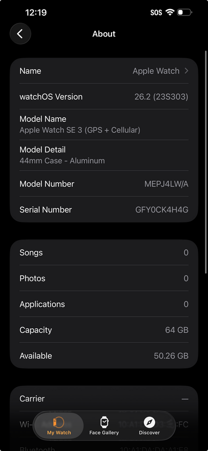 Unlocked Apple Watch SE 3 44MM Midnight Aluminum Black Sport Band MEPJ4LW/A