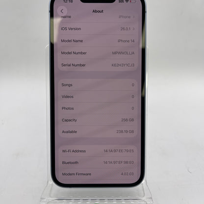 Factory Unlocked Apple iPhone 14 256GB Blue MPWM3LL/A