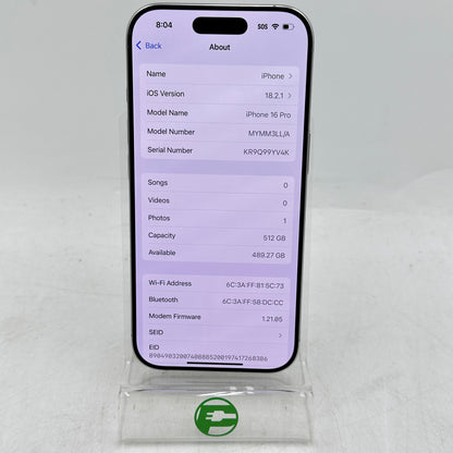 Factory Unlocked Apple iPhone 16 Pro 512GB White MYMM3LL/A
