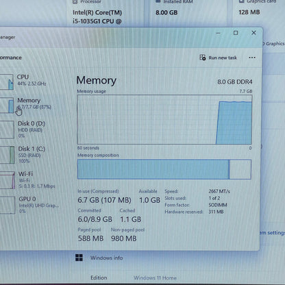 HP 17-by3065st 17.3" i5-1135G7 1.0GHz 8GB RAM 1TB HDD 120GB SSD