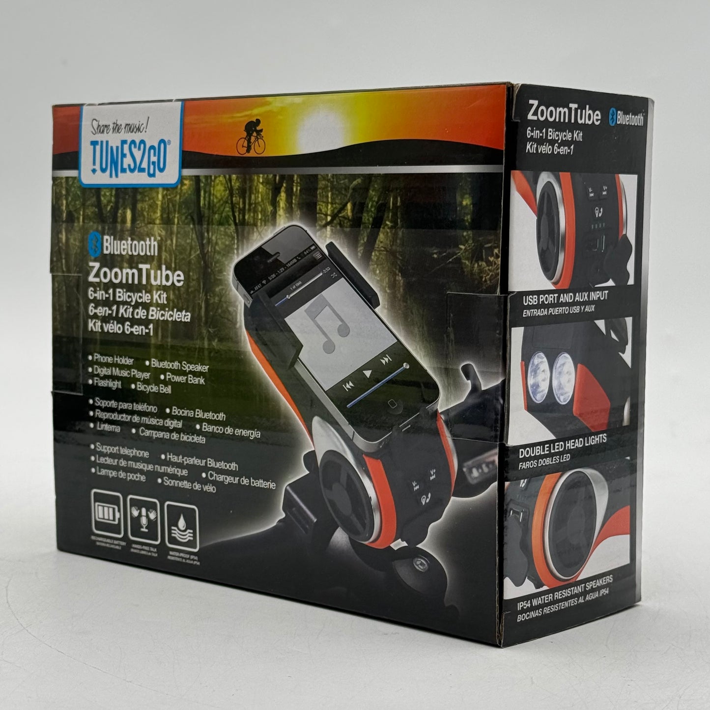 Tunes2Go ZoomTube 6-In-1 Bicycle Kit Bluetooth Speaker Phone Mount ZTB-F01
