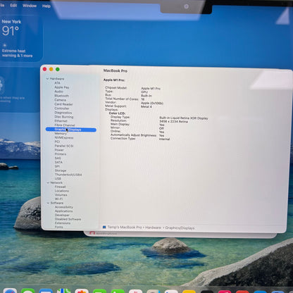 2021 Apple MacBook Pro 16" M1 Pro 16C GPU 3.2GHz 16GB RAM 512GB SSD A2485