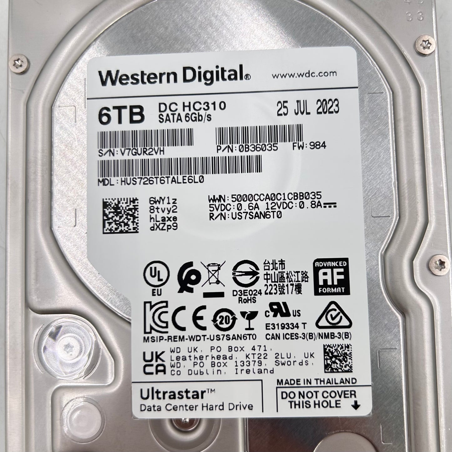 Western Digital WD 3.5" Ultrastar DC HC310 6TB SATA III 6Gbps HDD 0B36035