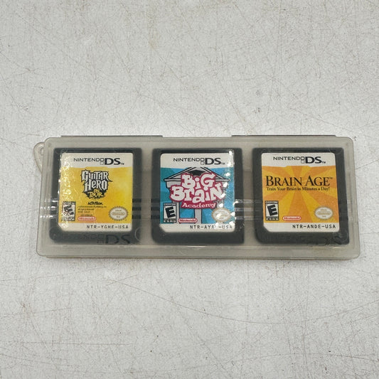 Lot of 3 Nintendo DS Games: Big Brain Academy/Brain Age/Guitar Hero Cartridge Only