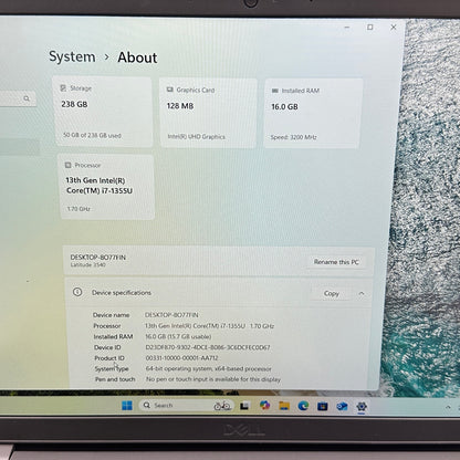 Dell Latitude 3540 3540 15.6" i7-1355U 1.7GHz 16GB RAM 256GB SSD