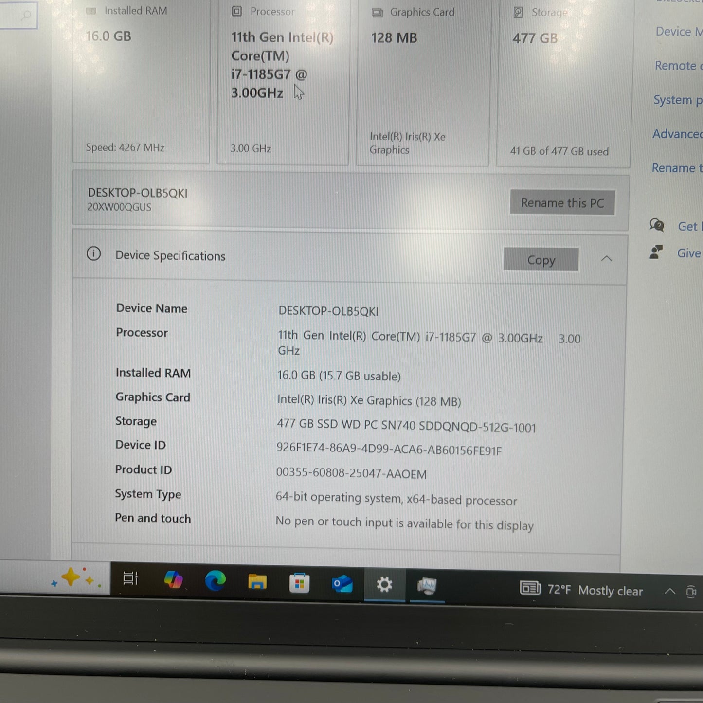 Lenovo ThinkPad X1 CARBON GEN 9 14" i7-1185G7 3.0GHz 16GB RAM 512GB SSD