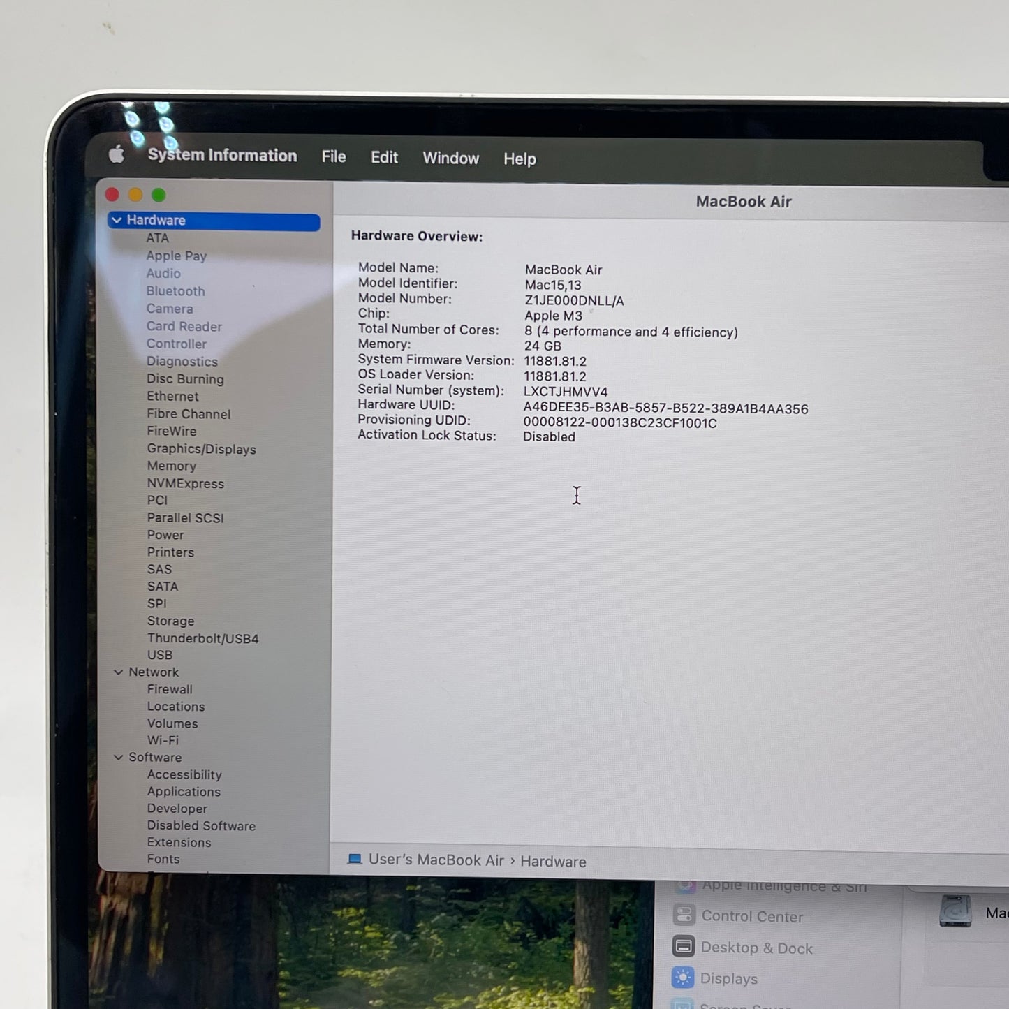 2024 Apple MacBook Air 15" M3 8C GPU 4.0GHz 24GB RAM 1TB SSD A3114