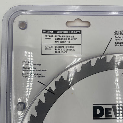 New DeWalt DW3128P5 Saw Blades Combo 12" 32 80 Tooth Fine Finish Carbide Miter